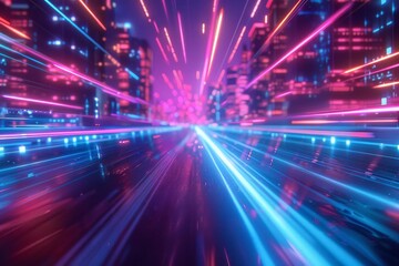 Fototapeta premium A Metaverse concept with a futuristic digital background and neon light streaks