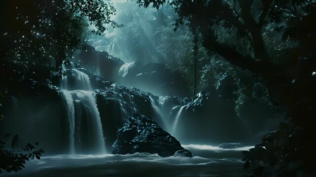 The waterfalls powerful roar was accompanied by the moans and whispers of spectral faces hidden in the thick mist their mournful cries echoing through the night.