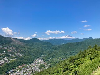 明星ヶ岳（箱根大文字山）から眺める富士山、箱根の山々と街