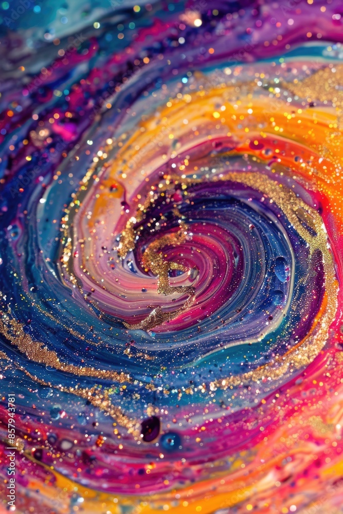 Poster a close-up shot of a vibrant and dynamic paint swirl, great for illustrating creativity and artistic