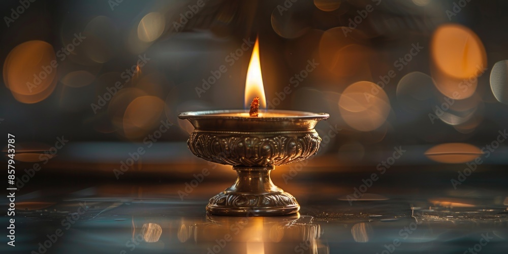 Poster a single candle sitting on a table with a soft glow