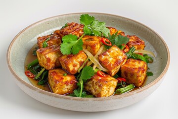 Scrumptious Caramelized Tofu with Coriander Leaves Garnish