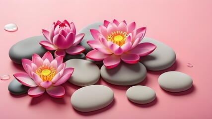 Zen stones, velvet sand and lotus flower on pink background witn copy space, wellness and harmony, massage and bodycare, spa and wellness concept