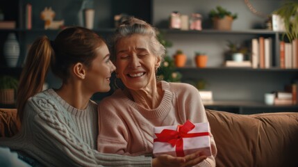 The granddaughter giving gift