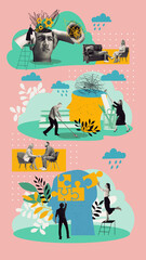 Contemporary art collage. Process of healing mental health issues through therapy, support, and...