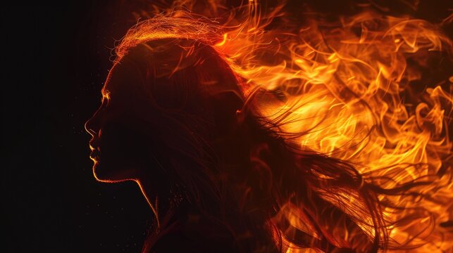 A woman with long hair surrounded by darkness