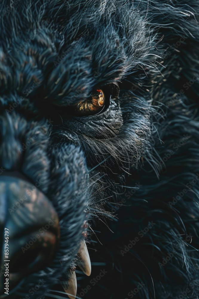 Poster close-up shot of a black dog's face with a calm expression