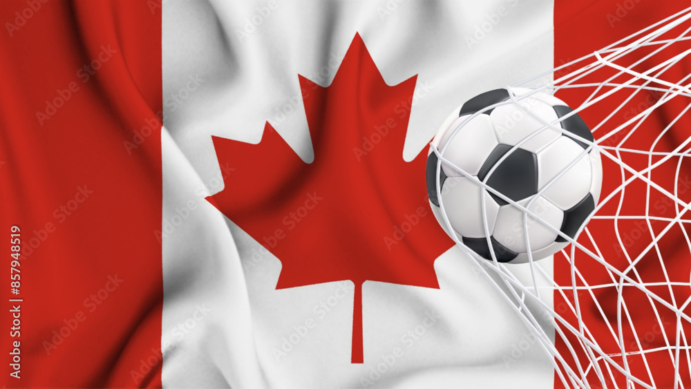 Wall mural football ball with the national flag of canada. flag of canada. horizontal realistic waving flag of 