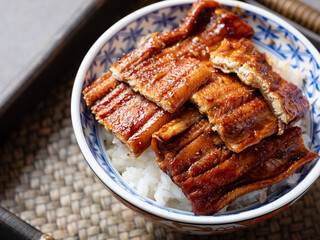 a bowl of boiled eel and rice