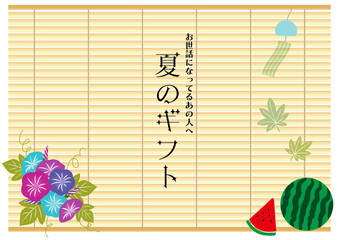夏 朝顔とすだれの広告フレーム　壁紙背景　Japanese background	