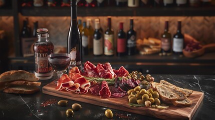 A beautifully presented charcuterie board with a selection of cured meats