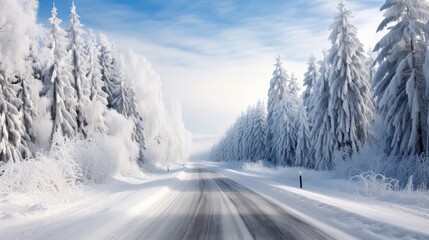 Path through tranquil snowy landscape.