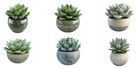 
3D illustration of a green succulent in a ceramic pot isolated on a white background, in a studio shot from a high angle view.

