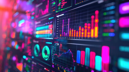 Obraz premium Market data led screen. Abstract trade concept background. Global financial graph analysis. Display growth, investment, and profit in economy. Technology in finance and business management.