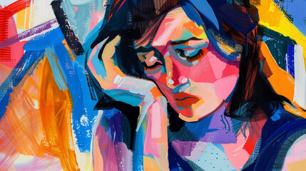 Fototapeta premium Worrying, anxiety, sad, depression, damsel in distress, thinking, concern, scare, uneasy, uncomfortable, suspicious, suspect, worry