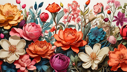 A series of botanical illustrations showcasing various species of flowers, with intricate details and vibrant colors
