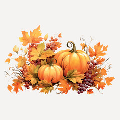 Naklejka premium Autumn pumpkins with fall leaves