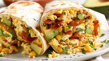 A hearty breakfast burrito filled with scrambled eggs