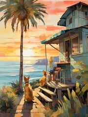 Tropical beach paradise or desert adventure, choose your summer road trip with this car vector illustration