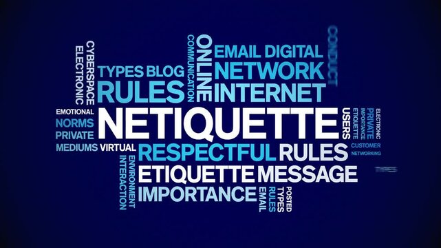 Netiquette animated word cloud;text design animation tag kinetic typography seamless loop.