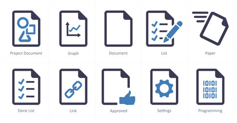 A set of 10 File icons as project document, graph, document