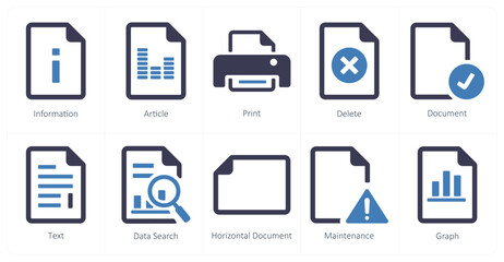 A set of 10 File icons as information, article, print