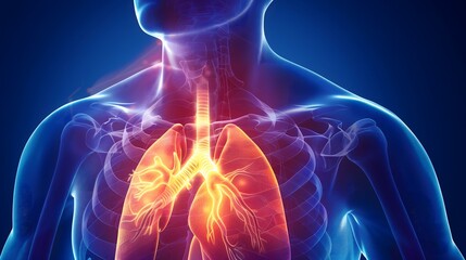 Lungs and Trachea - A digital illustration of the human upper body showing the lungs and trachea