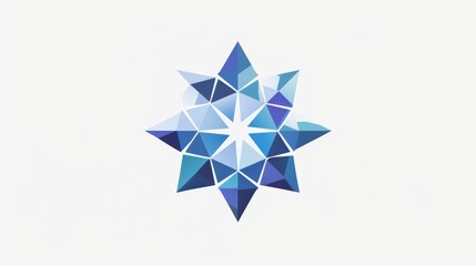 A blue and white star with blue triangles