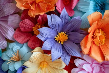 Another closeup of multicolored paper flowers