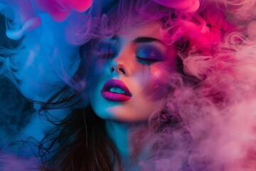 Fototapeta premium Another creative image of a woman with colored smoke