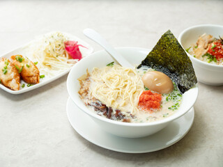 Japanese style ramen with various toppings