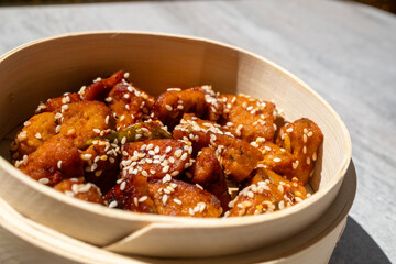 chinese chicken curry with rice and vegetables