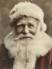 A man with a white beard and a red and white hat with a smile on his face