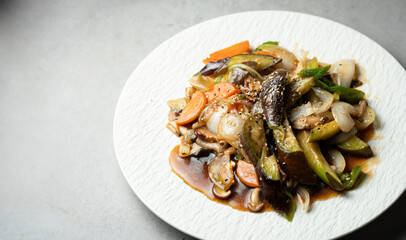 Stir-fried Eggplant Vegetables in a Plate