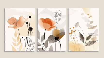 Flowers and leaves watercolor background poster decoration set frame