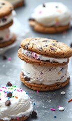 Fototapeta premium Delicious homemade ice cream sandwiches made with cookies and creamy ice cream, perfect for a sweet summer treat