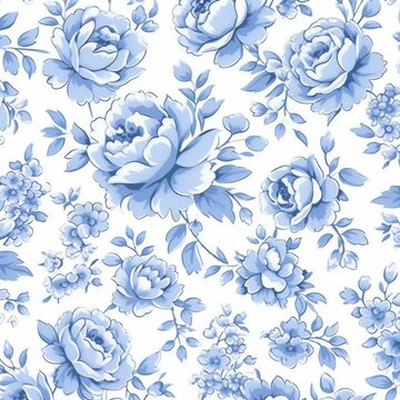 High quality seamless blue floral pattern on white background for versatile design projects