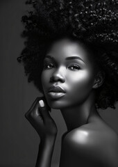 Fototapeta premium Elegant Portrait of Young Woman with Natural Hair in Dramatic Lighting