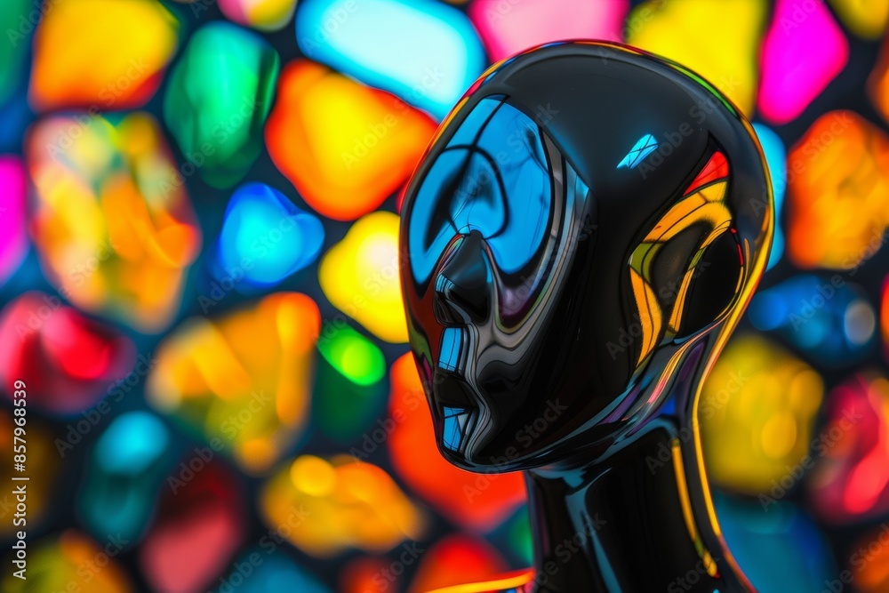 Wall mural Colorful abstract bokeh background with black mannequin head