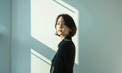 窓辺に立つキャリアウーマン