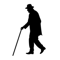 Old Man Walking with Cane silhouette vector illustration