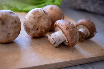 mushrooms on a wooden table
