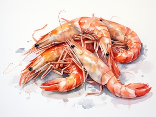 watercolor painting of shrimp on a white background