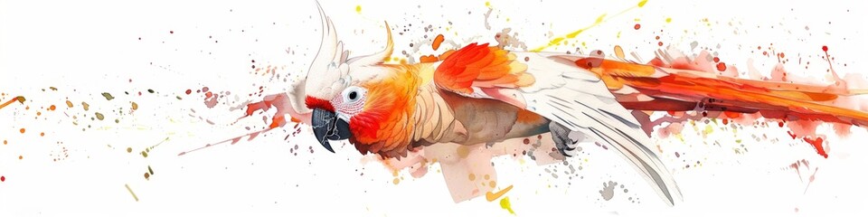 Obraz premium Watercolor Style Sulphur-crested Cockatoo Isolated on White Background. Creative Concept Bird Art with Realistic Abstract Strokes, Animal World, Character Animal, Conservation Concept, High-Resolution