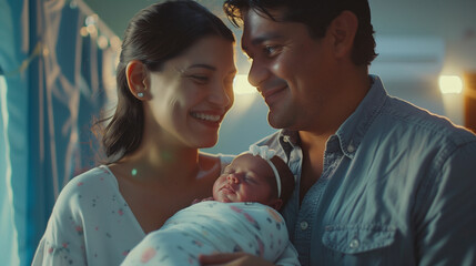 A man and woman holding a baby