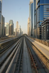 Dubai railroad metro tracks trough skyscrapers