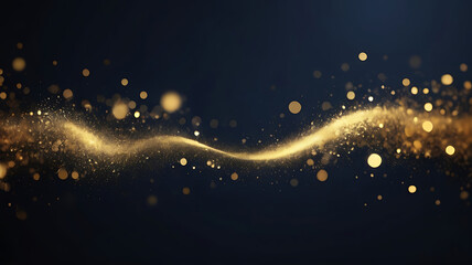 abstract background with Dark blue and gold particle. Christmas Golden light bokeh on navy blue...