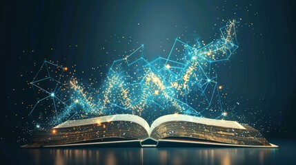 Open Book with Magical Glowing Lines and Stars