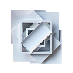 Fototapeta premium Abstract geometric digital illustration with layered white squares and rectangles, creating a modern and minimalistic design.