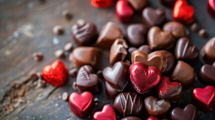 Valentine's Day, heart-shaped chocolate. delicious chocolates. St Valentines Day concept. Copy space